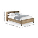 Wooden bed with dimensions labeled on a white background