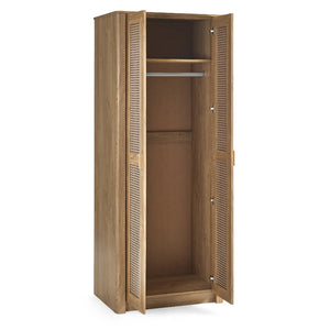 Wooden locker with open doors on a white background