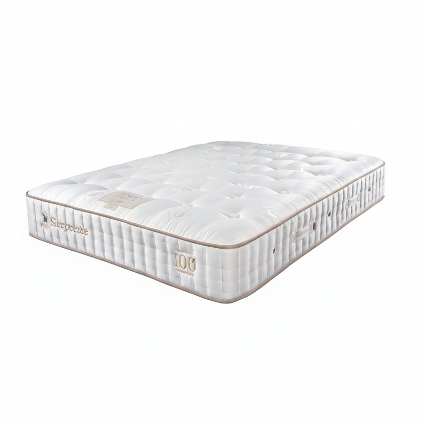 White mattress with sleepeezee brand logo on a white background