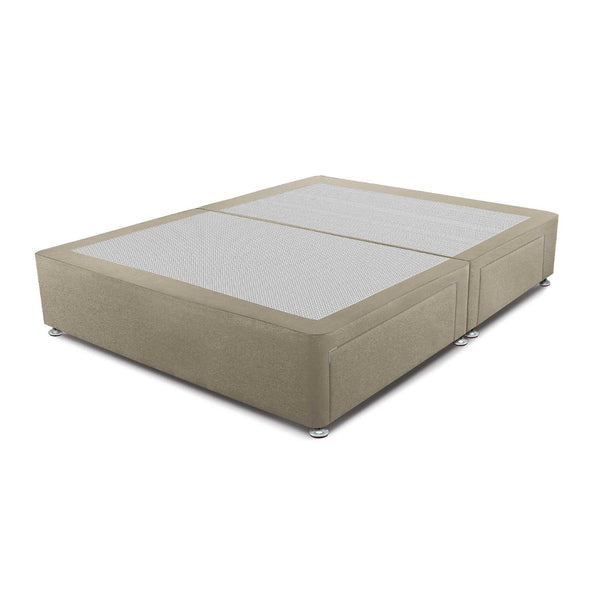 Beige divan base with 4 storage drawers on a white background