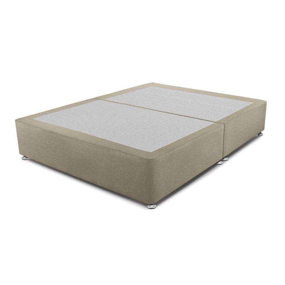 Beige divan base with no storage drawers on a white background
