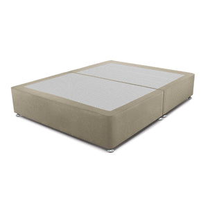 Beige divan base with no storage drawers on a white background