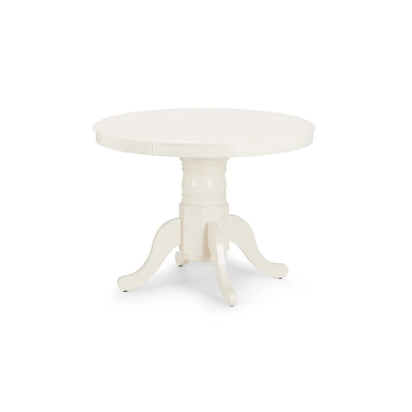 Round white table on a white background