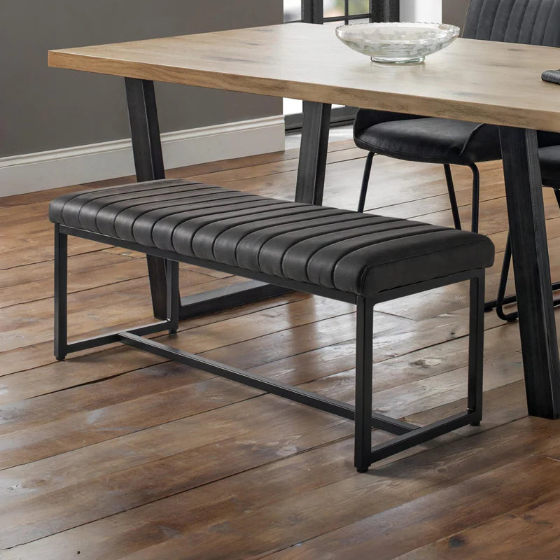 Black bench with a minimalist design on a white background
