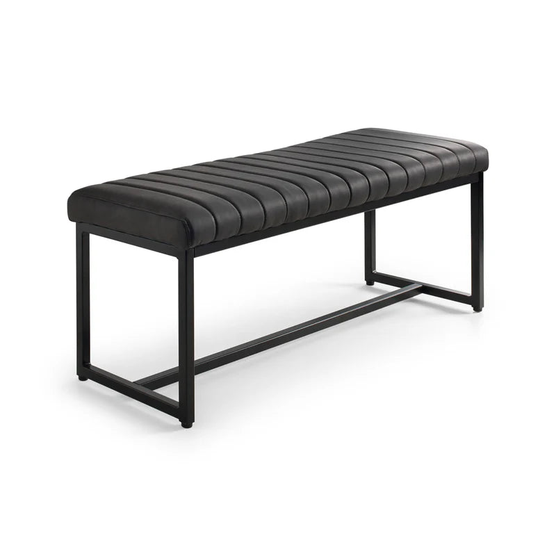 Black bench with a minimalist design on a white background