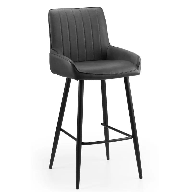 Gray bar stool with black legs on a white background