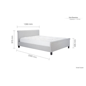 Dimensions of a bed with measurements in millimeters on a white background