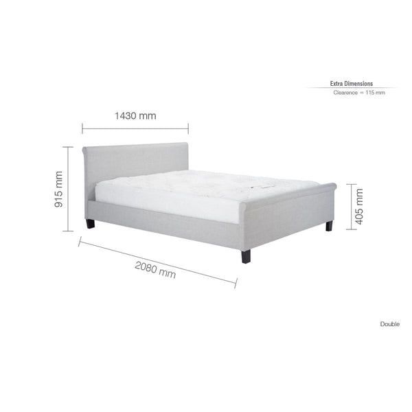 Dimensions of a double bed with measurements in millimeters on a white background
