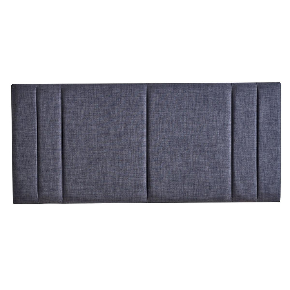 Dark gray upholstered headboard with horizontal stitching on a white background