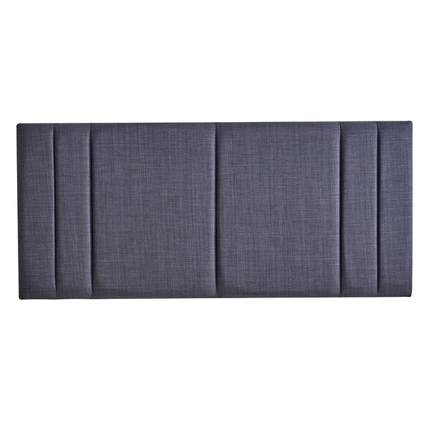 Dark gray upholstered headboard with horizontal stitching on a white background