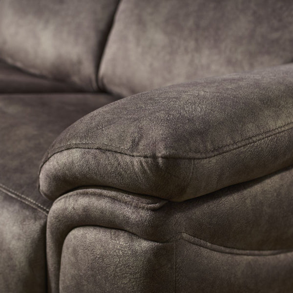Close-up of a gray recliner sofa