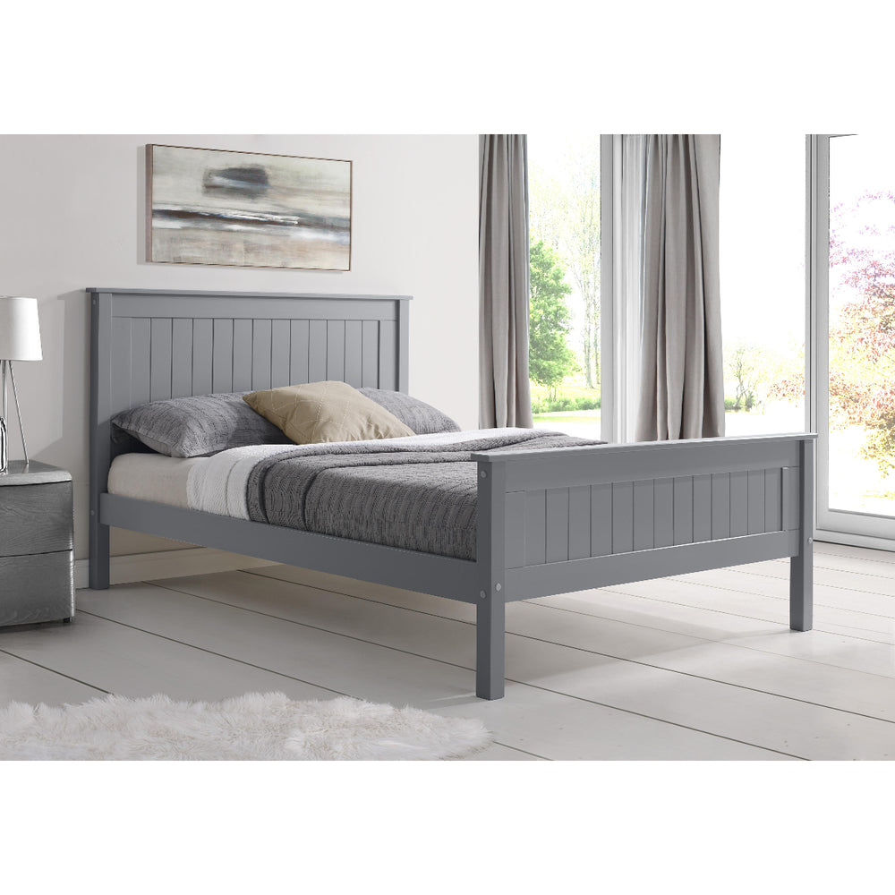 Gray wooden bed frame on a white background