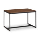 Wooden table with black metal frame on a white background