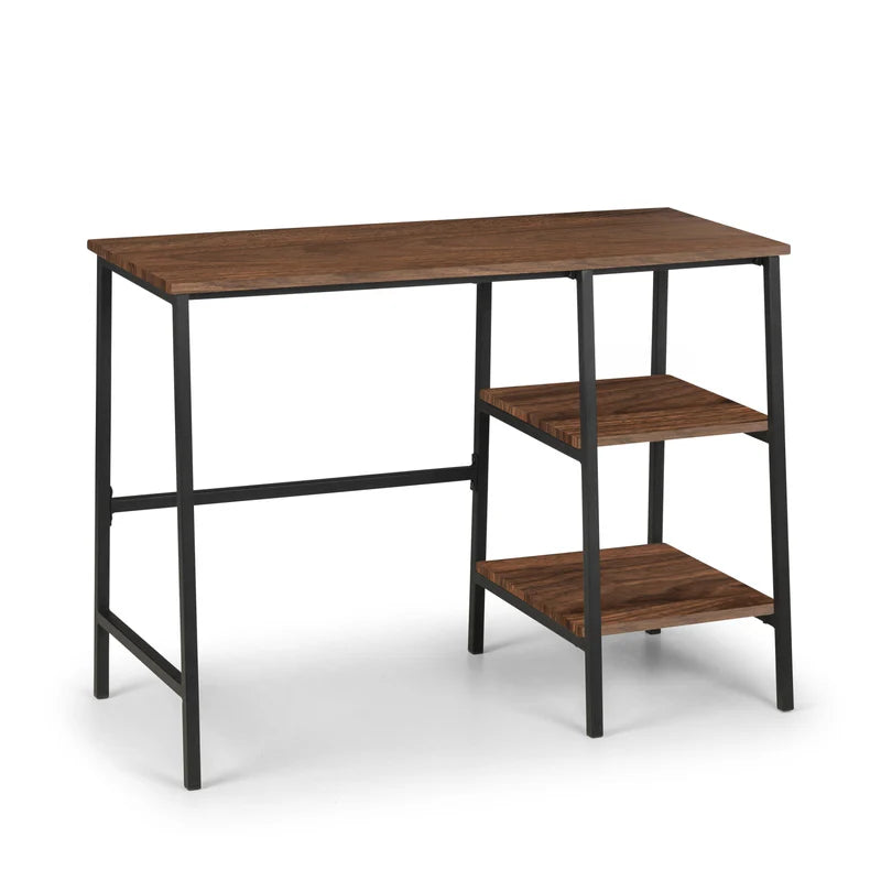 Wooden desk with metal frame on a white background