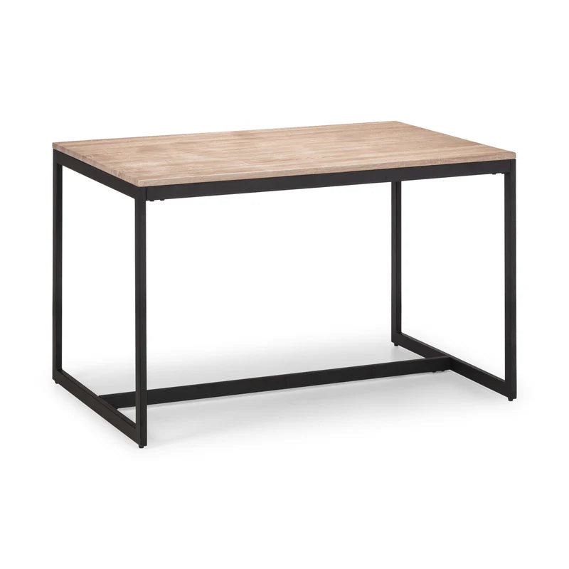 Wooden table with black metal frame on a white background