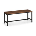 Wooden table with black metal legs on a white background