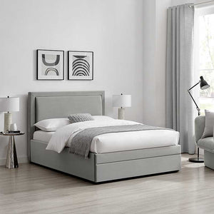 Una grey bed frame roomshot