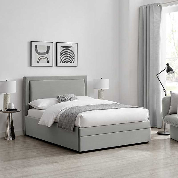 Una grey bed frame roomshot