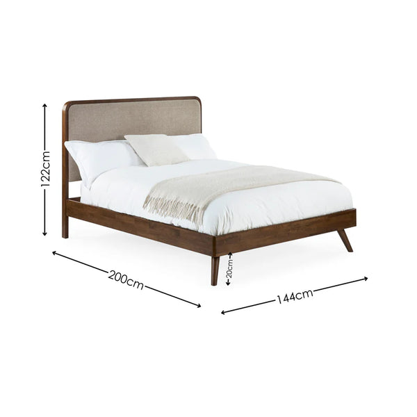 Bed with dimensions labeled on a white background