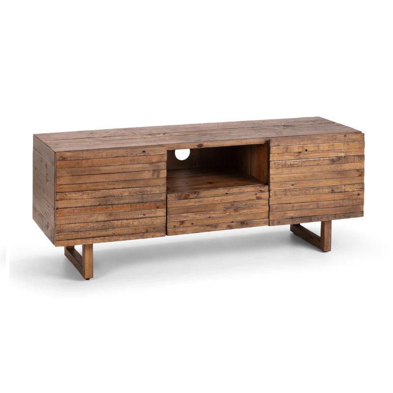 Wooden TV stand with a white background