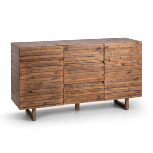 Wooden sideboard with a rustic design on a white background