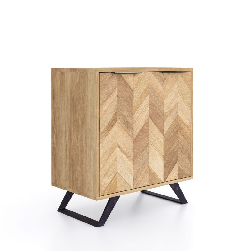 Wooden cabinet with chevron pattern on a white background