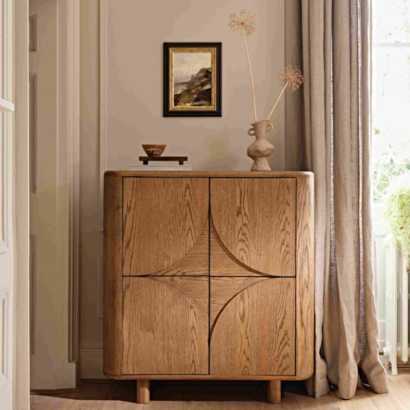 Wooden cabinet with two doors on a white background