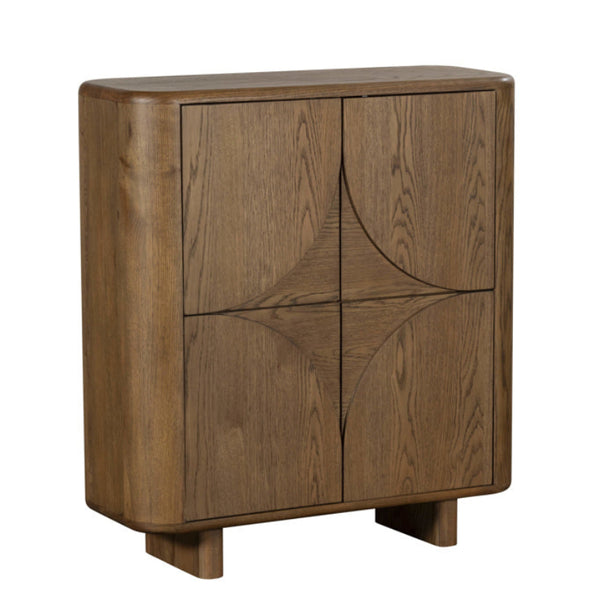Wooden cabinet with two doors on a white background