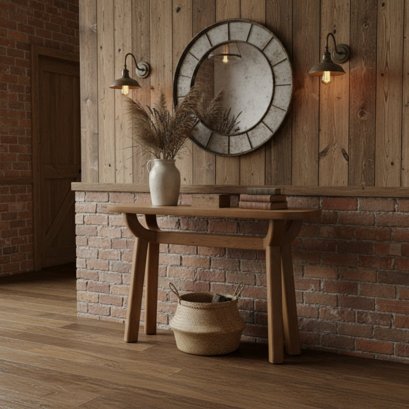 Wooden console table on a white background