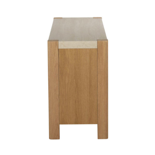 Wooden sideboard with a light top on a white background