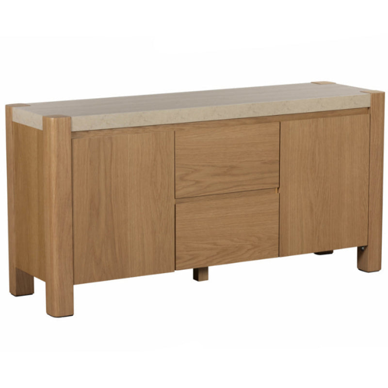 Wooden sideboard with a light finish on a white background
