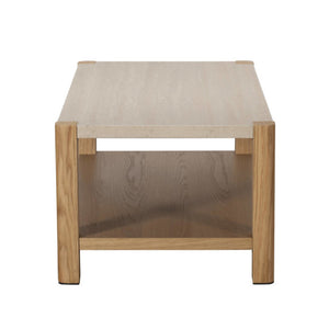 Wooden coffee table with a light finish on a white background