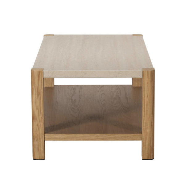 Wooden coffee table with a light finish on a white background