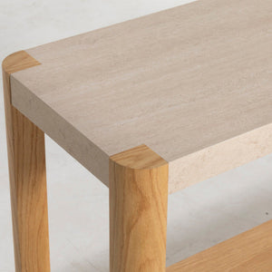 Wooden table with a light finish on a white background