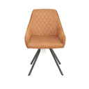 tan quilted chair with black metal legs on a white background