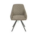 Brown quilted chair with black metal legs on a white background