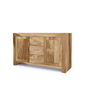 Wooden sideboard with doors and drawers on a white background