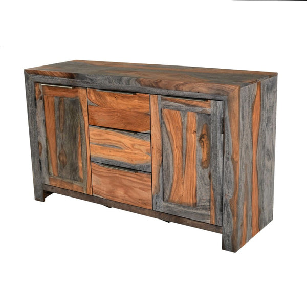 Wooden sideboard with rustic design on a white background