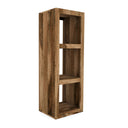 Wooden bookshelf with three shelves on a white background