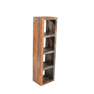 Wooden bookshelf with a rustic design on a white background