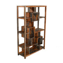 Wooden bookshelf with a rustic design on a white background