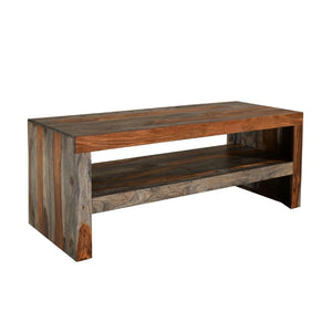 Wooden coffee table with a rustic design on a white background