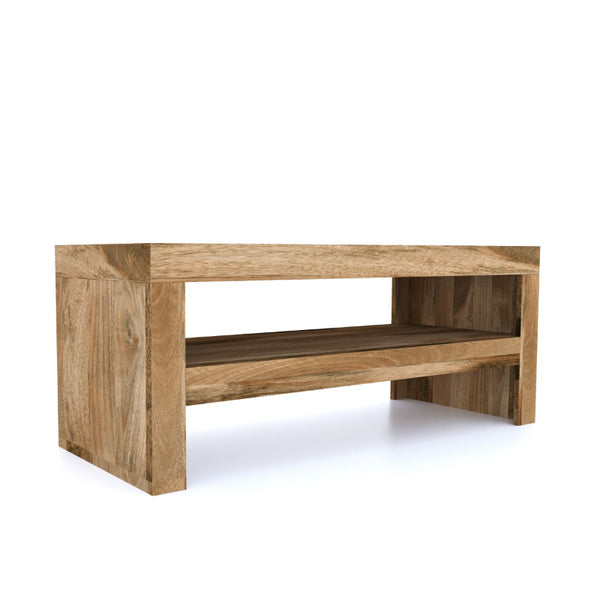 Wooden TV stand on a white background