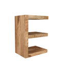 Wooden bookshelf with three shelves on a white background