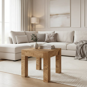 Wooden side table on a white background