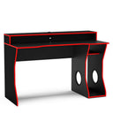 Black desk with red accents on a white background