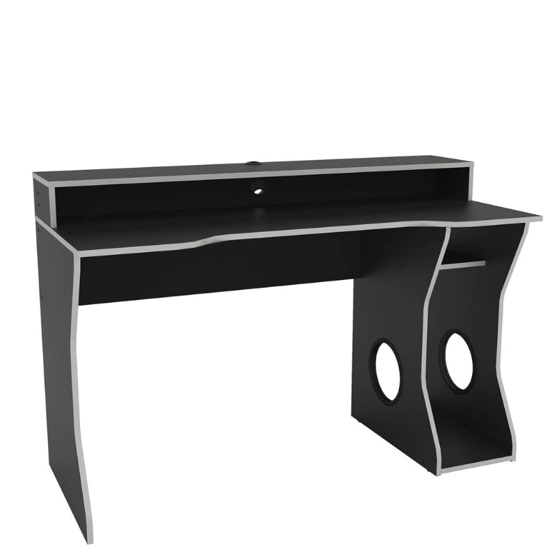 Black/SILVER  computer desk with curved design on a white background