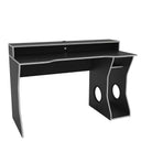 Black/SILVER  computer desk with curved design on a white background