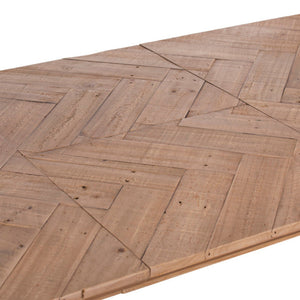 Wooden table with a herringbone pattern on a white background