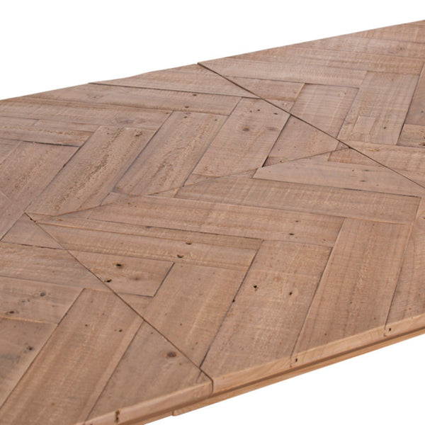 Wooden table with a herringbone pattern on a white background